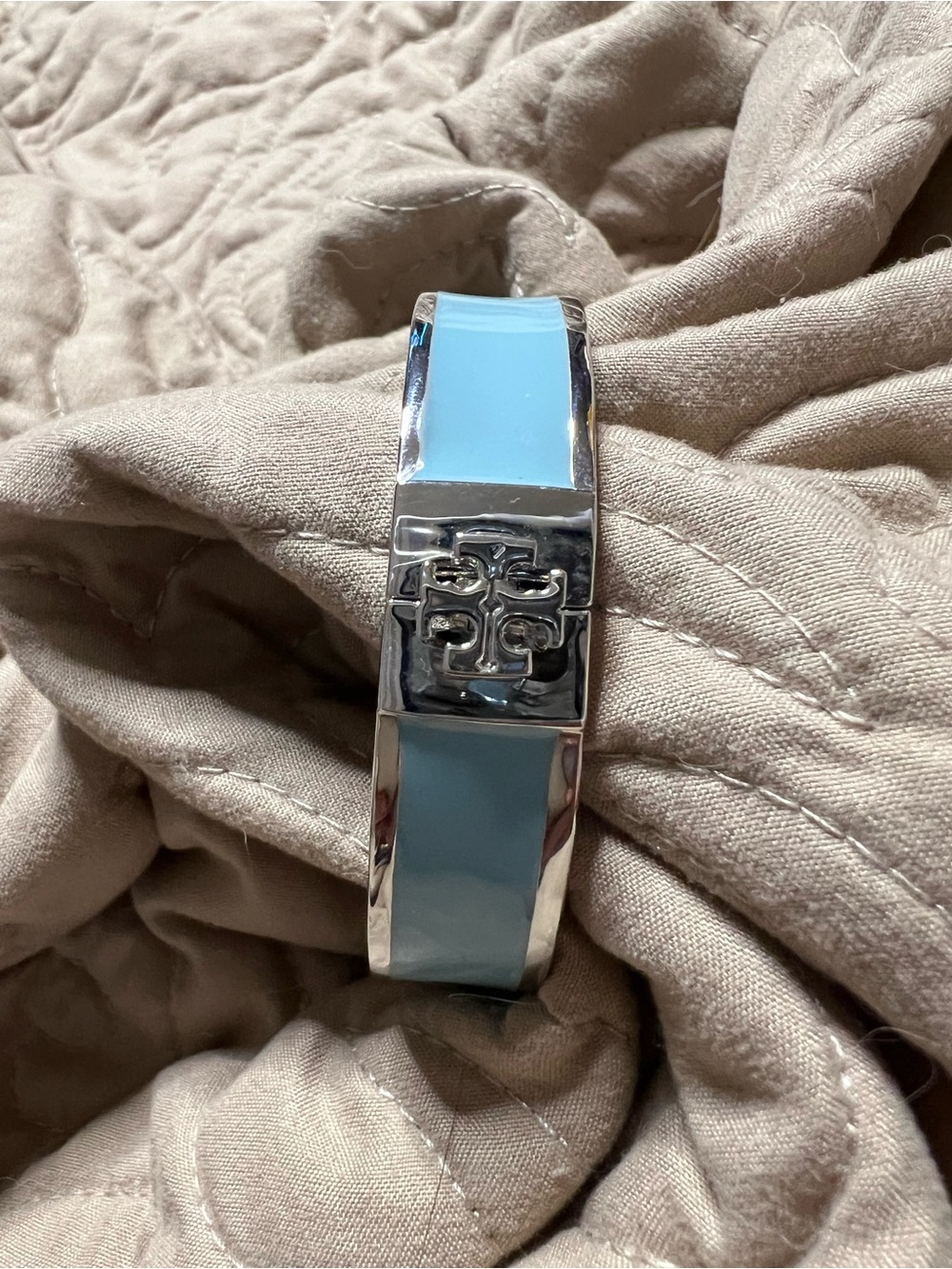 Tory Burch Sky Blue Enamel Double-T Hinge Bracelet
